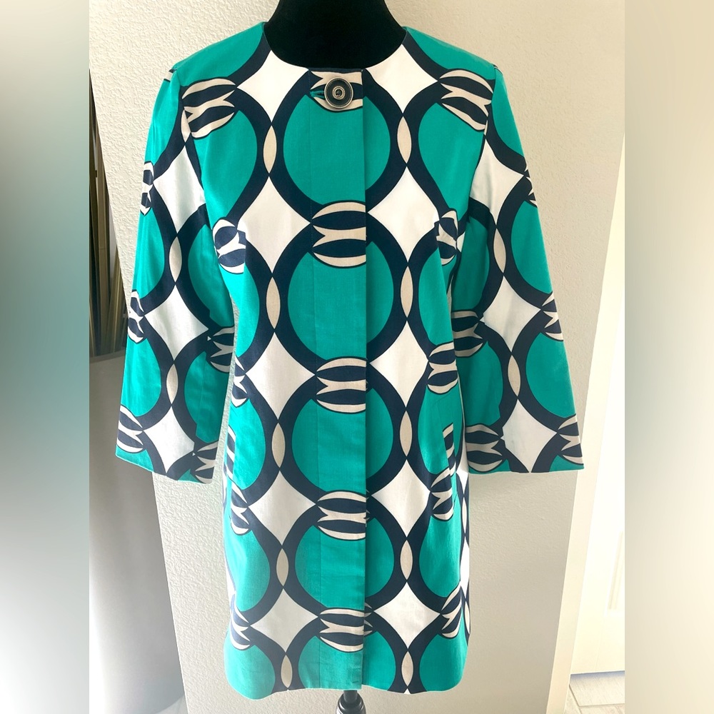 TRIBAL RETRO STYLE COAT GREEN BLACK & WHITE SIZE 8